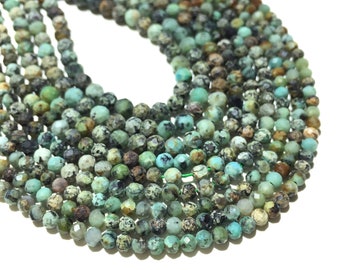 2mm 3mm Natural African Turquoise Perles Facettes Forme Ronde pour Bracelet Collier Bricolage Bijoux Fabrication Gemstone Spacer Perle 15inch Long Strand