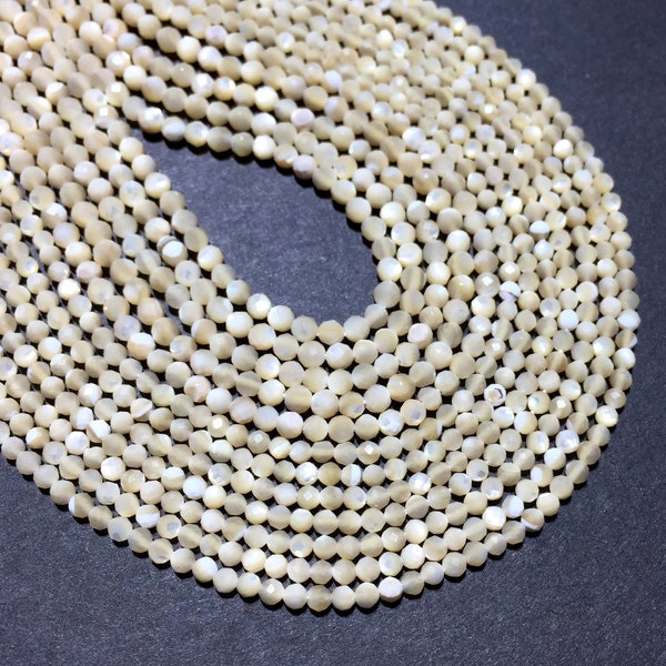 Perles de nacre, pierre précieuse naturelle facettée ronde petite pierre énergétique lâche pour bracelet collier bijoux bricolage 2mm 3mm 4mm, 15 »