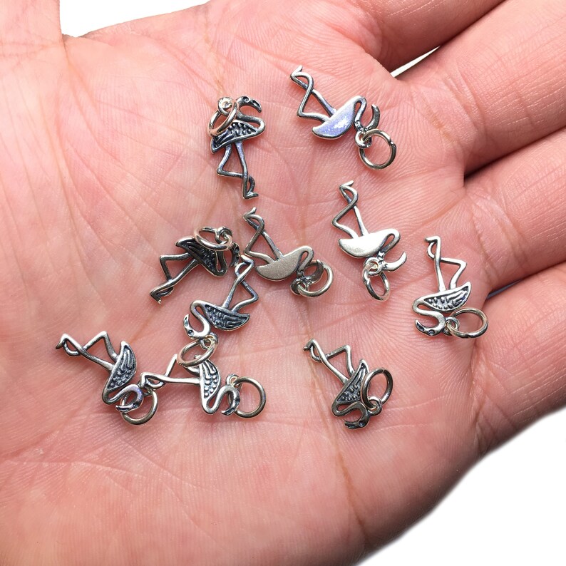 10pcs 10x15mm Sterling Silver Handmade Flamingo Pendant Charm Jewelry Findings for Diy Jewelry Making Earring Necklace Design,Silver Charms