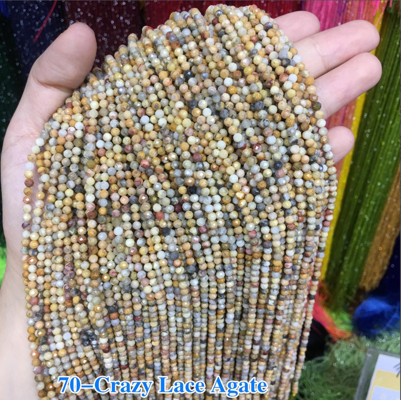 Perles en pierre à facettes de 2 mm 3 mm 4 mm pour la fabrication de bijoux à monter soi-même 70-Crazy Lace Agate
