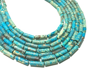 4x13.5mm Natural Blue Sea Sediment Imperial Jasper Beads Tube Shape for Bracelet Necklace Diy Jewelry Making Gemstone Spacer Bead 15inch