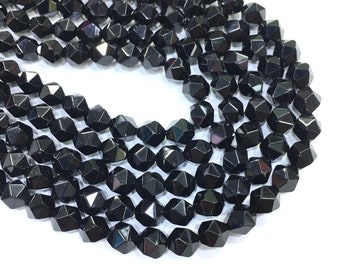 Black Onyx Beads Natural Gemstone Faceted Star Cut Polygon Loose Spacer Energy Healing Stone for DIY Jewelry Making Design 6mm 8mm 10mm,15&quot;