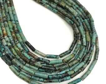 4x13mm Natural African Turquoise Round Shape Small Beads Tube Stone for Bracelet or Necklace Diy Jewelry Making Gemstone Spacer Beads 15inch