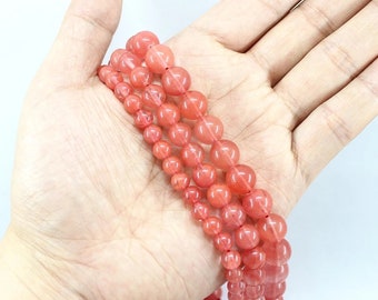 Natural Watermelon Quartz Bead Smooth Round Loose Gemstone Spacer Healing Energy Bead for DIY Jewelry Making &Design 4mm 6mm 8mm 10mm 12mm