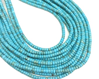 2x4mm Bleu Naturel Turquoise Heishi Forme de Pneu Perles Tube Pierre pour Bracelet ou Collier Diy Bijoux Fabrication Gemstone Spacer Perles 15inch