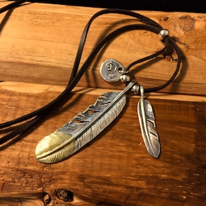 Sterling Silver Feather Necklace, Natural 925 Silver Feather Pendant Chain, Unique Bohemian Charm Double Feather Necklace for  Women and Men