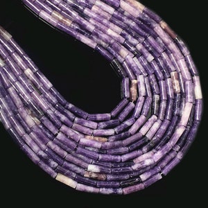 Purple Lepidolite Beads Natural Gemstone Cylinder Tube Loose Spacer Energy Healing Stone for Bracelet Necklace DIY Jewelry Making 4x13mm15&quot;