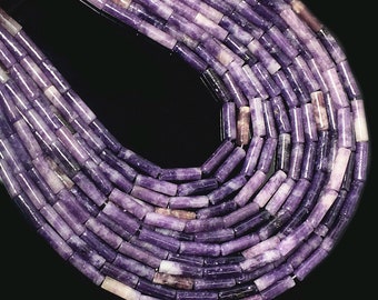 Purple Lepidolite Beads Natural Gemstone Cylinder Tube Loose Spacer Energy Healing Stone for Bracelet Necklace DIY Jewelry Making 4x13mm15"
