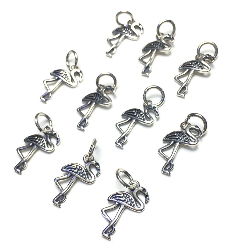 10pcs 10x15mm Sterling Silver Handmade Flamingo Pendant Charm Jewelry Findings for Diy Jewelry Making Earring Necklace Design,Silver Charms