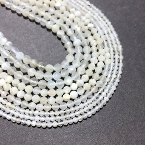 Natural Moonstone Beads, Faceted Small Center Drilled Healing Gemstone, Loose Spacer for Bracelet Necklace DIY Jewelry Making 15&quot;Long Strand