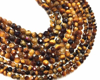 2mm 3mm 4mm Natural Yellow Tiger Eye Perles Facettes Forme ronde pour Bracelets Collier Diy Bijoux Fabrication Gemstone Spacer Perle 15inch Strands