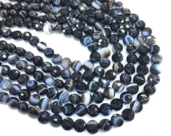 Black Agate Beads Natural Onyx Faceted Coin Genuine Gemstone Loose Spacer Energy Stone for Bracelet Necklace DIY Jewelry Making 4mm 6mm 15&quot;