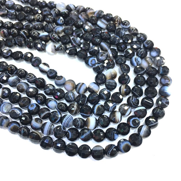 Black Agate Beads Natural Onyx Faceted Coin Genuine Gemstone Loose Spacer Energy Stone for Bracelet Necklace DIY Jewelry Making 4mm 6mm 15"