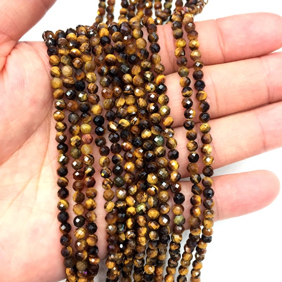 Natural Tiger Eye Stone Beads, Round, about 2mm, 3mm, Length 15”