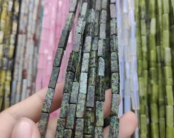 Natural Tube Beads Smooth Cylinder/Faceted Rectangle Gemstone Loose Spacer Energy Healing Stone for DIY Jewelry Making 2x4mm 4x13mm 15"