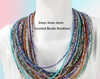 Handmade Crystal Necklace 2mm Faceted Mini Beads Necklaces Simple Small Beads Necklaces Choker Clavicle Chain Men Women Jewelry Gifts 18&quot;