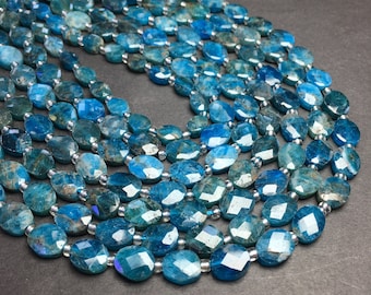 Blue Apatite Beads Natural Gemstone Faceted Oval Coin Loose Genuine Spacer Energy Stone for Bracelet DIY Jewelry Making 6x8mm 8x10mm 15"
