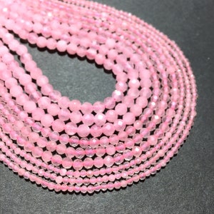 2mm 3mm 4mm Natural Rose Quartz Beads Faceted Round Shape for Bracelet Necklace Diy Jewelry Making Gemstone Spacer Bead 15inch Long Strands