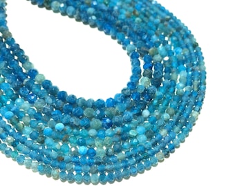 2mm 3mm 4mm Natural Blue Apatite Beads Faceted Round Shape for Bracelets Necklace Diy Jewelry Making Gemstone Spacer Beads 15inch Strands