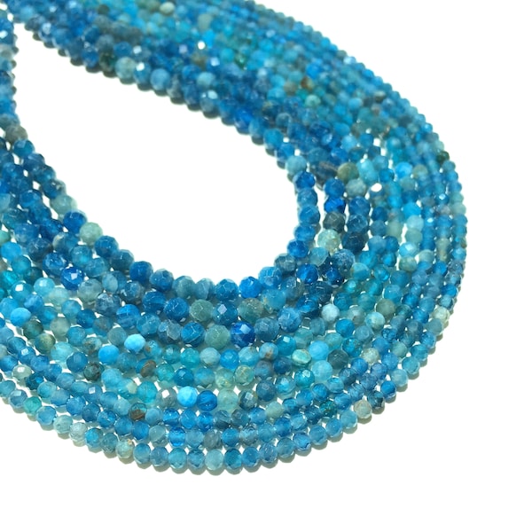 2mm 3mm 4mm Natural Azul Apatita Cuentas Facetada Forma Redonda para Pulseras Collar Diy Joyería Haciendo Gemstone Spacer Perlas 15inch Strands