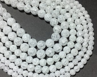 Natural Round White Clear Quartz Stone Beads For Jewelry Making 15" Big Hole DIY 