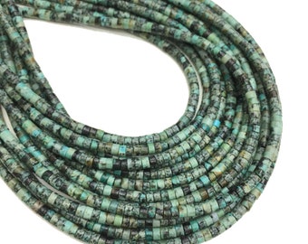 2x4mm Naturel Africain Turquoise Heishi Forme de Pneu Perles Tube Pierre pour Bracelet ou Collier Diy Bijoux Fabrication Gemstone Spacer Perles 15inch