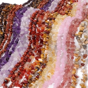 Cuentas de grava natural para collares, pendientes, pulseras, cadenas de joyería, cuentas para hacer joyas de bricolaje, amatista, cuarzo rosa y ágata, 34"