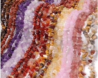 Natural Gravel Stone Chips Beads For Necklace Earrings Bracelets Jewelry Chain Beaded for DIY Jewelry Making Amethyst/Rose Quartz/Agate 34&quot;
