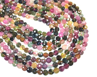 Tourmaline Beads Natural Faceted Coin Genuine Gemstone Loose Spacer Energy Stone for Bracelet Necklace DIY Jewelry Making Design 4mm 15&quot;