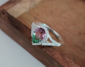 925 Solid Silver Ring Pear Cut Gemstone Ring For Women Tourmaline Women ring Natural Brown Tourmaline Ring Christmas Or New Year Gift