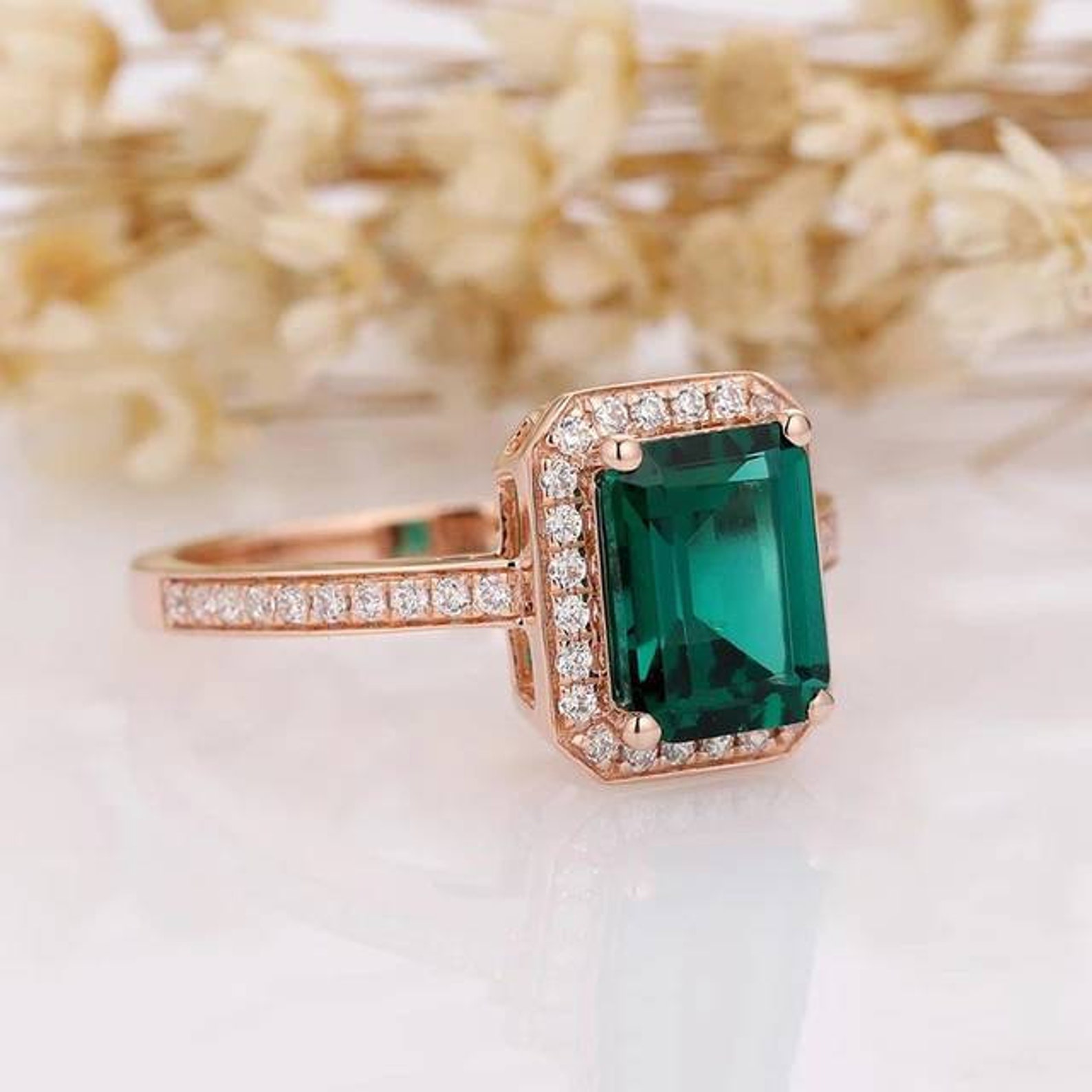 Lab created emerald octagon ring 925 Sterling Silver ring Etsy