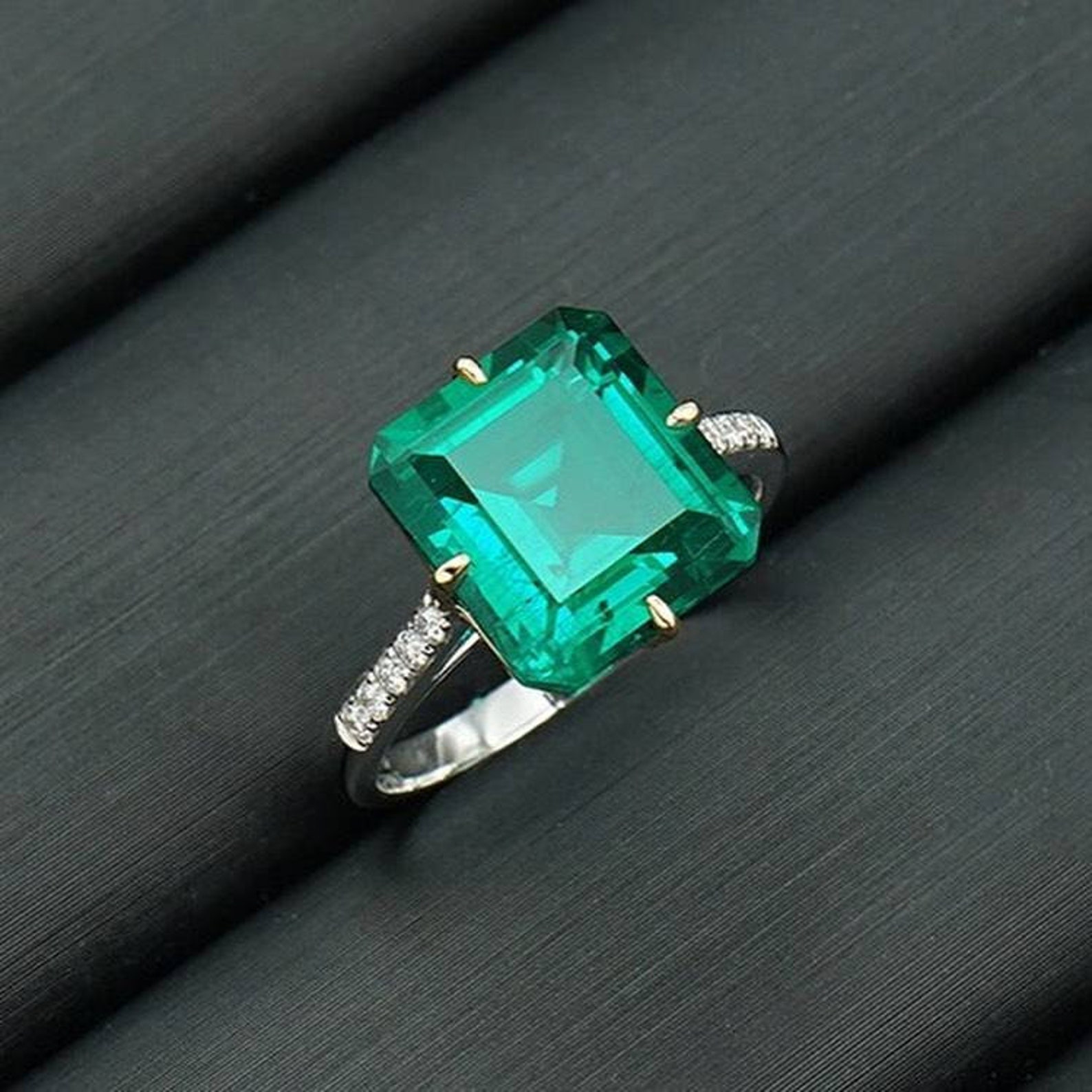 Lab Created Emerald Ring 925 Sterling Silver Ring Octagon Etsy