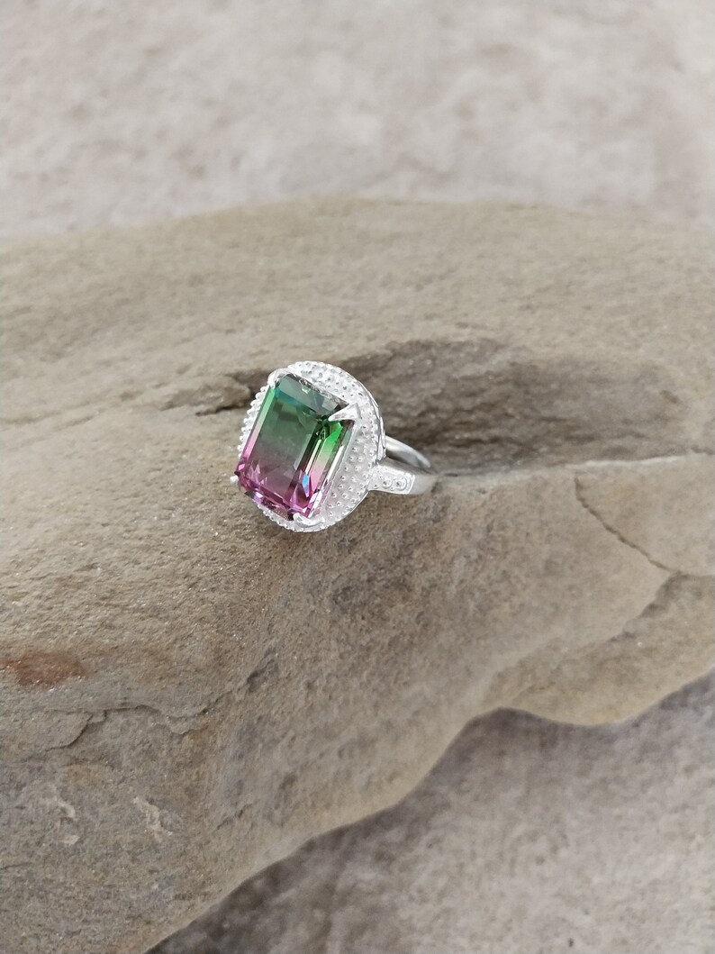 Watermelon Tourmaline doublete quartz silver Ring 925 Etsy