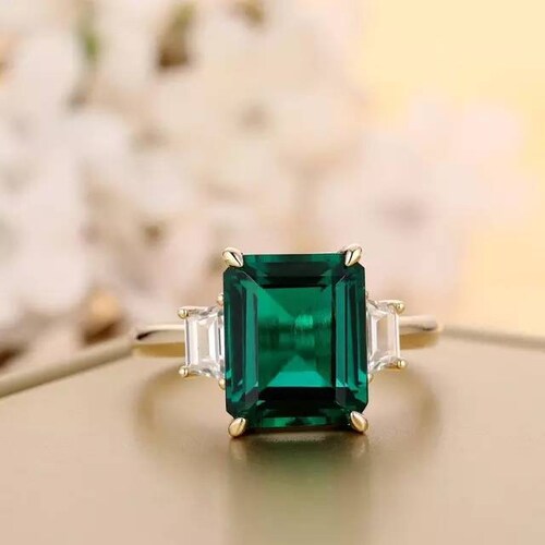 Lab Emerald engagement Silver Ring Octagon Cut lab grown Emerald Ring 925 Sterling Silver Ring Lab Created Emerald Hand made Ring
