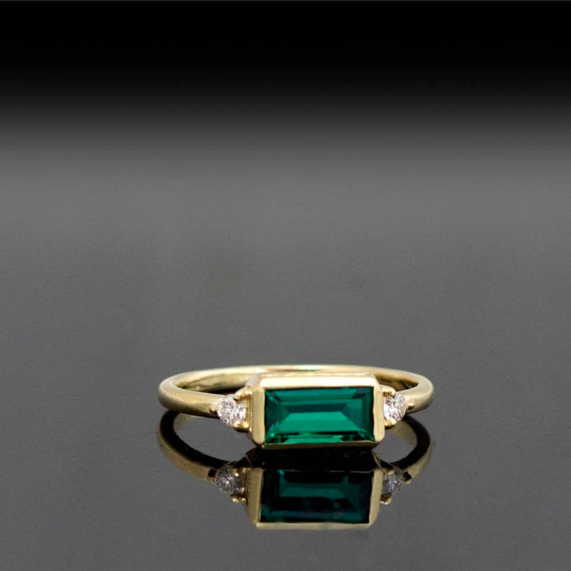 Lab Created Emerald Ring 925 Sterling Silver Ring Baguette Etsy