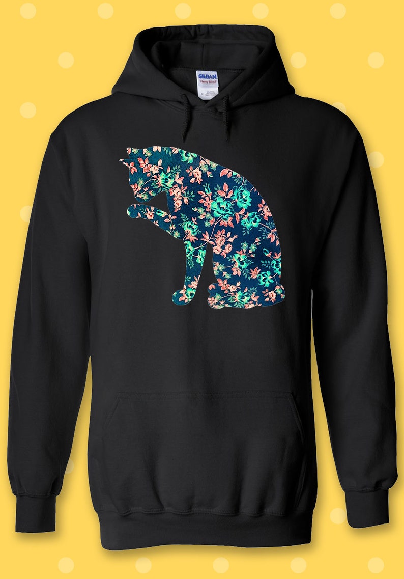 Floral Cat Kitten Meow Cute Hoodie Sweatshirt Pullover Men Etsy UK