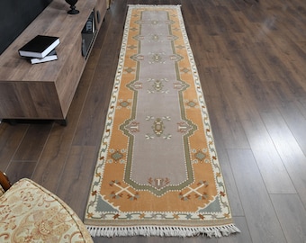 Vintage Turkish Runner Rug (2.8x12.5 ft): Hand-Knotted Wool Rug