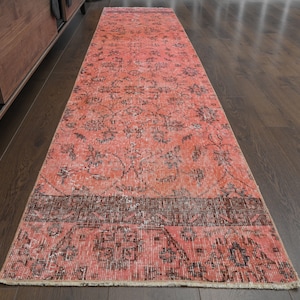 Vintage Turkish Runner Rug: Orange & Pink Decor (2&#39;1x9&#39;4 ft)