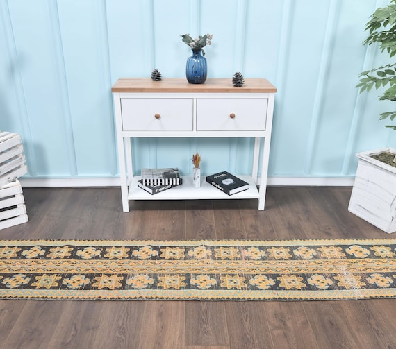 ヴィンテージ トルコ製ランナーラグ：オレンジのパッチワーク、幾何学