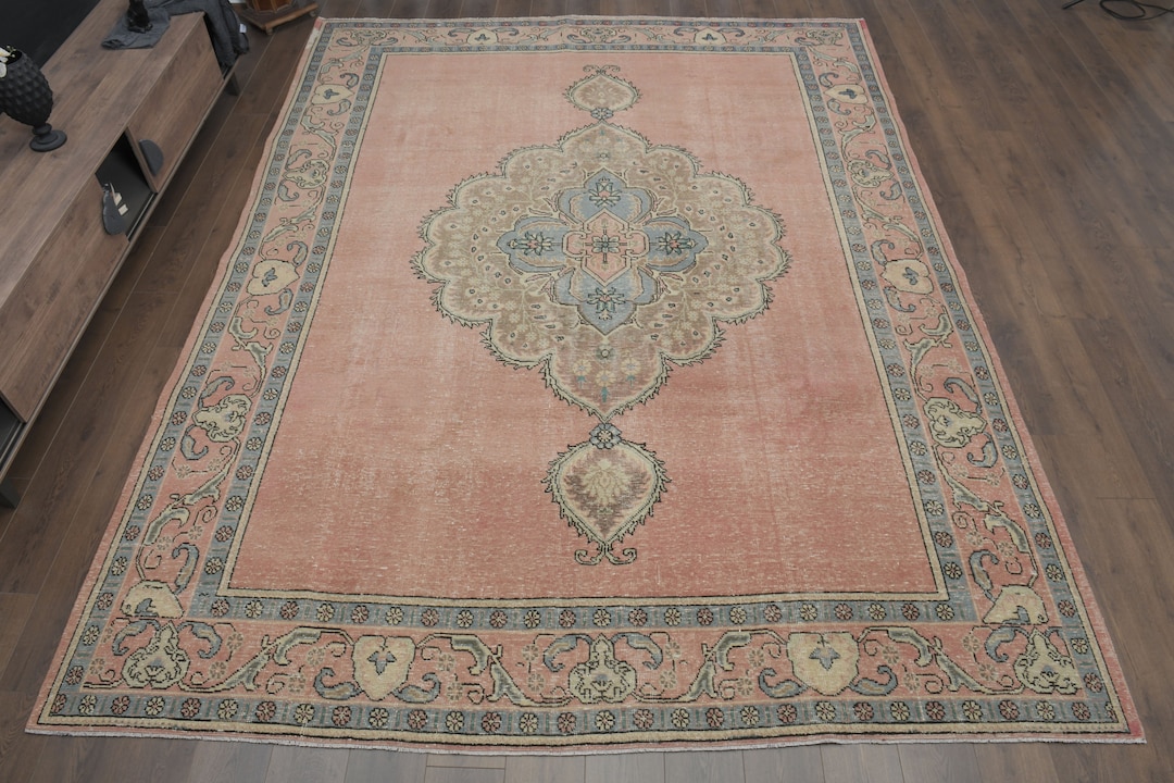 9'5x12'2 Ft, PINK TURKISH RUG, Chunky Wool Rug, Turkish Oversized Rug ...