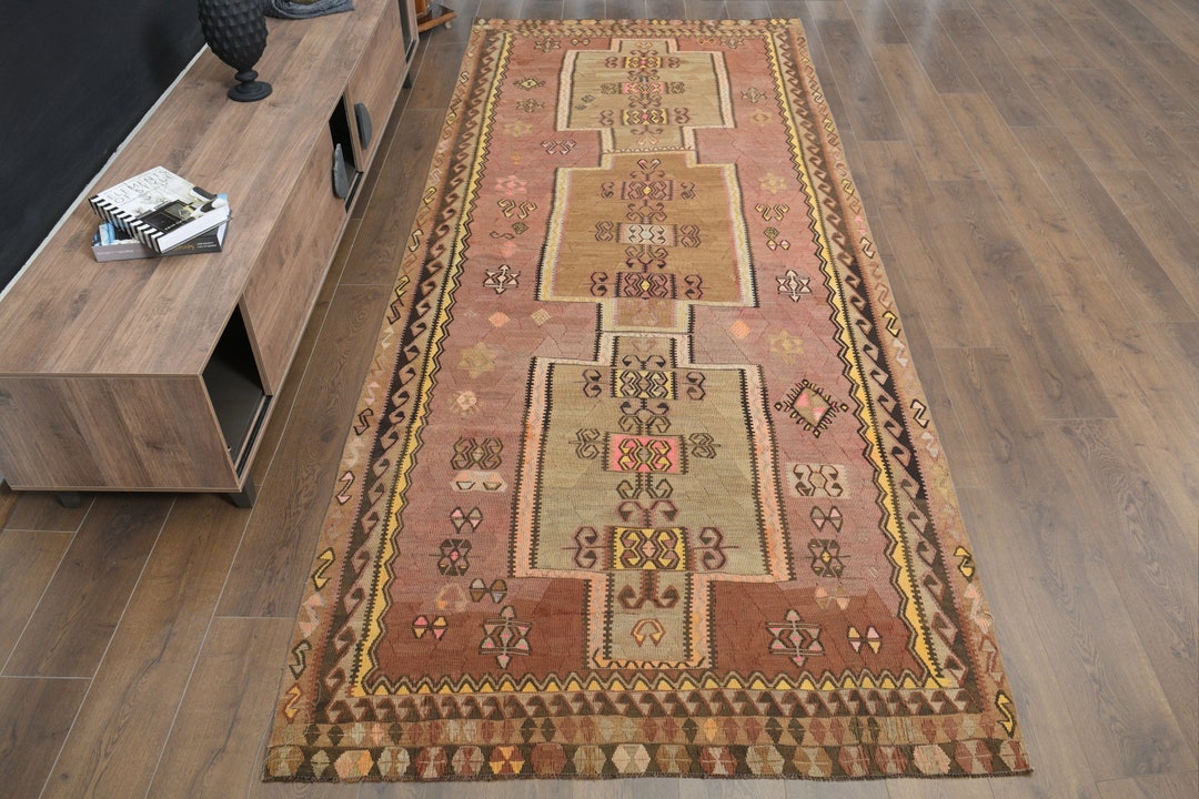 ヴィンテージ ウシャック ウールラグ:4.9x11.9フィート、色あせた ヴィンテージ ウシャック ウールラグ:4.9x11.9フィート、色あせた