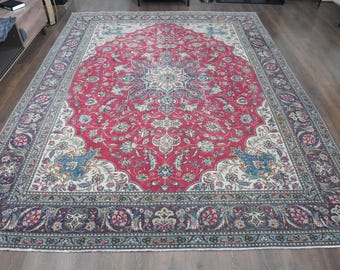 Handmade Turkish Style Rug: Vivid Colors, Medallion Vintage Rug (9.7x12.7 ft)