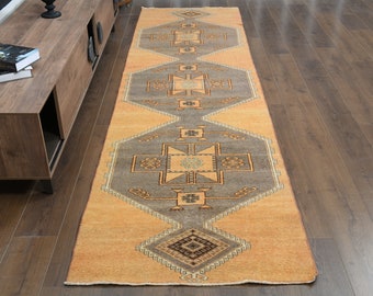 3&#39;1x11&#39;5 ft, MINIMALIST, TURKISH Runner Rug, Vintage Rug, Handmade Rug, Wool Rug, Oushak Rug, Runner 3x12, Geometric Rug, Decor Runner Rug