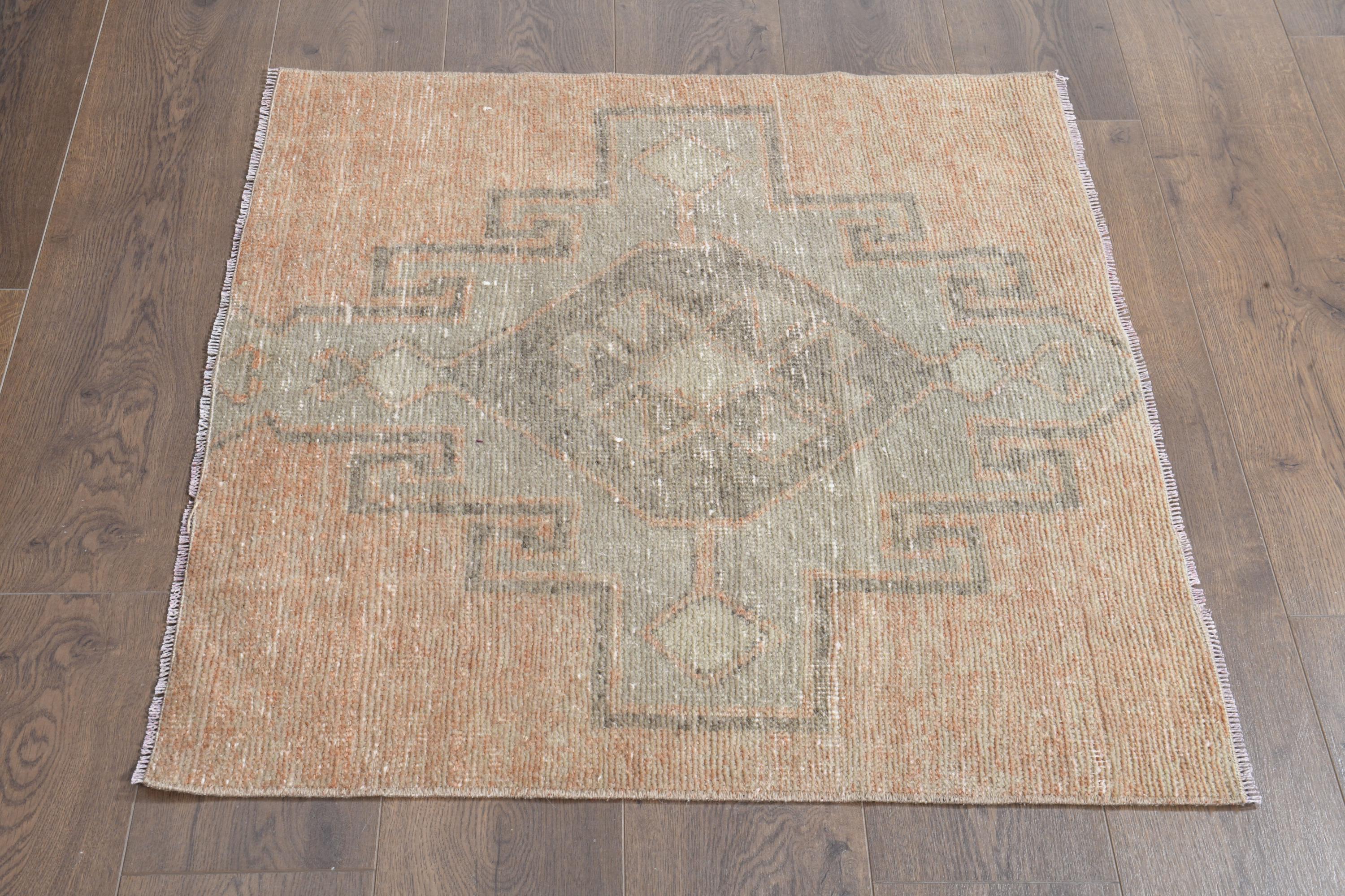 35x37 Inches, ORANGE SMALL RUG, Turkish Rug, Mini Vintage Rug, Oushak Rug, Home Decor, Classic Small Rug, Kitchen Rug, Decorative Decor