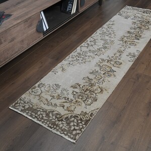 2.2x8.5 ft, FADED RUNNER RUG, Stair Runner Rug, Hand Knotted Rug Runner, Neutral Wool Handmade Runner, Kitchen Decor, Beige Brown Runner