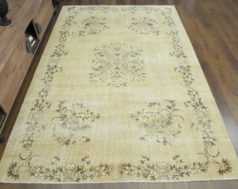 4x6 ヴィンテージ トルコ製ラグ、色あせたオレンジグリーンラグ