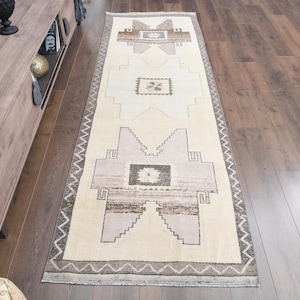 3&#39;1x9&#39;4 ft, Neutral Beige Brown, TURKISH RUNNER RUG, Vintage Rug, Wool Rug, Oushak Runner, Boho Decor, Home Decor Runner, Area Runner Rug