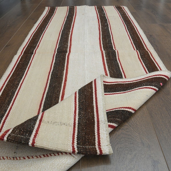 2x5'1 ft, SMALL RUNNER KILIM, Beige Brown Red Kilim Rug, Boho Decor, Kitchen Runner Rug, Striped Kilim, Shabby Decor, Vintage Wool Runner