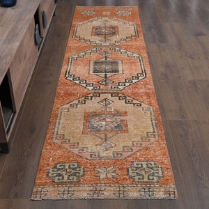Orange Turkish Runner Rug: Vintage Hallway Rug (2'4x9'6 ft)