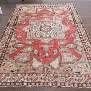 3.9x6 ft, ORIENTAL RUG, Luxury Decor, TURKISH Vintage Rug, Handmade Rug, Red Area Rug, Wool Rug, Oushak Rug, Vintage Rug, 4x6 Rug Faded